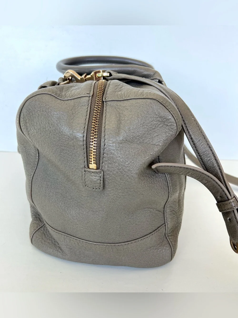 TORY BURCH Taupe Brody Porcini Pebbled Leather With Strap Shoulder Bag Satchel